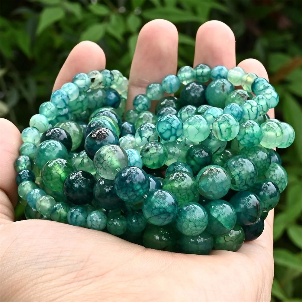 Natural Green Dragon Agates Round Loose Spacer Beads for Jewelry Making DIY Bracelet Necklace Accessories 6 8 10MM