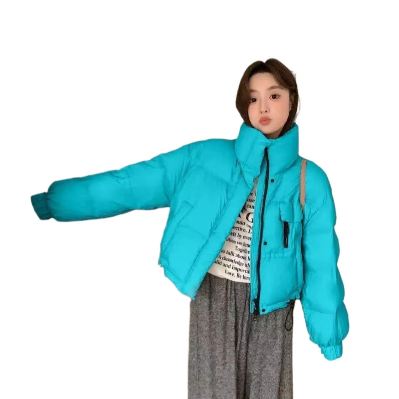 เสื้อแจ็คเก็ตผ้าฝ้ายพัฟฟ์ทรงสั้นสำหรับผู้หญิง สไตล์เกาหลี คอตั้ง เรียบง่าย หนาขึ้น ทรงเล็ก ดูดีมาก