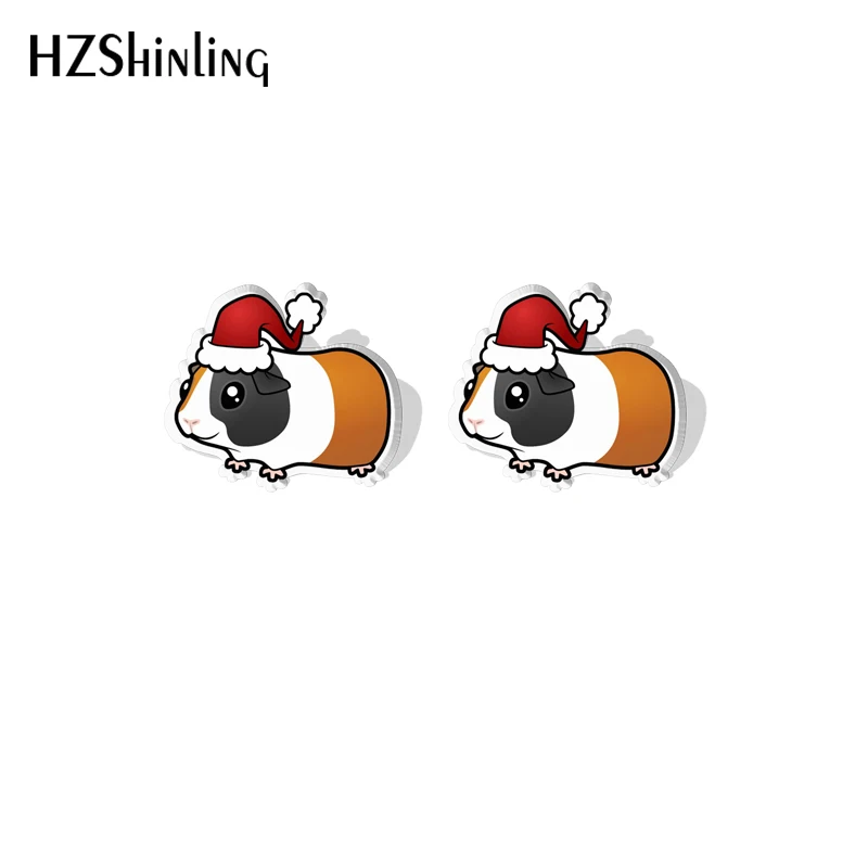 2023 Merry Christmas Style Guinea Pigs Acrylic Resin Stud Earrings Epoxy Handmade Jewelry Gifts Friends