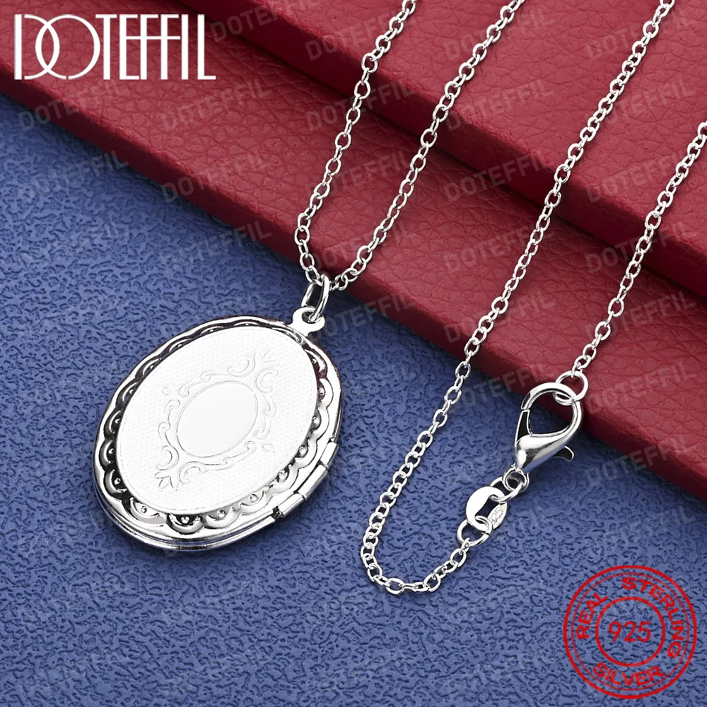 

925 Sterling Silver Oval Round Photo Frame Pendant Necklace For Woman Man Wedding Jewelry