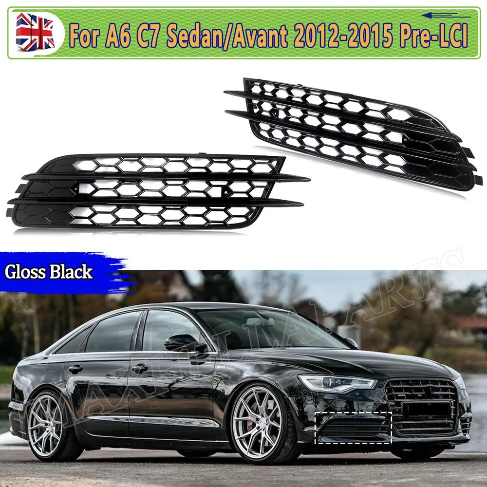 

For Audi A6 Foglight Cover Frame C7 2012 2013 2014 2015 Front Bumper Fog Light Grille Cover Honeycomb Black Car Accessories