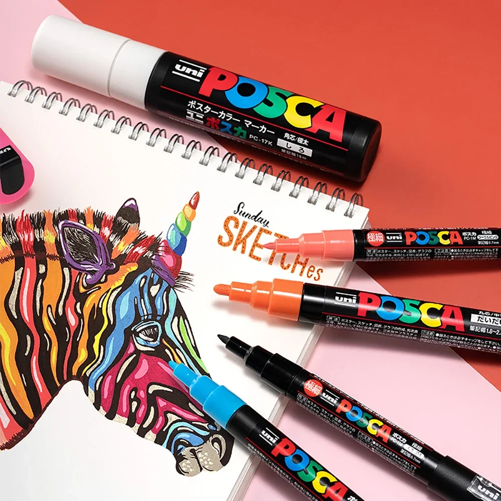 1Pcs Uni Posca Marker PC-5M Acrylic Waterproof Permanent Graffiti Paint Pen for Rock Mug Ceramic Glass Wood Fabric Painting Art