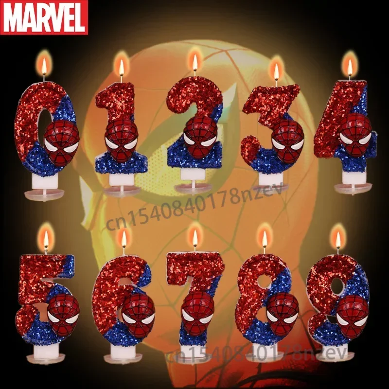 0-9 Number Spiderman Candle 3D Disney Anime Figure Party Cake Plugin Decoration Candle for Kids Baby Birthday Cake Accessories