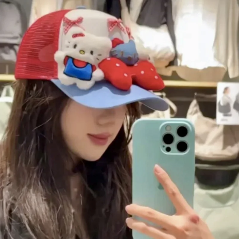 

Бейсбольная кепка Sanrio Hello Kitty с героями мультфильмов, весна и лето, новый стиль, дышащая шляпа с сетчатой поверхностью, солнцезащитный козырек, праздничный подарок