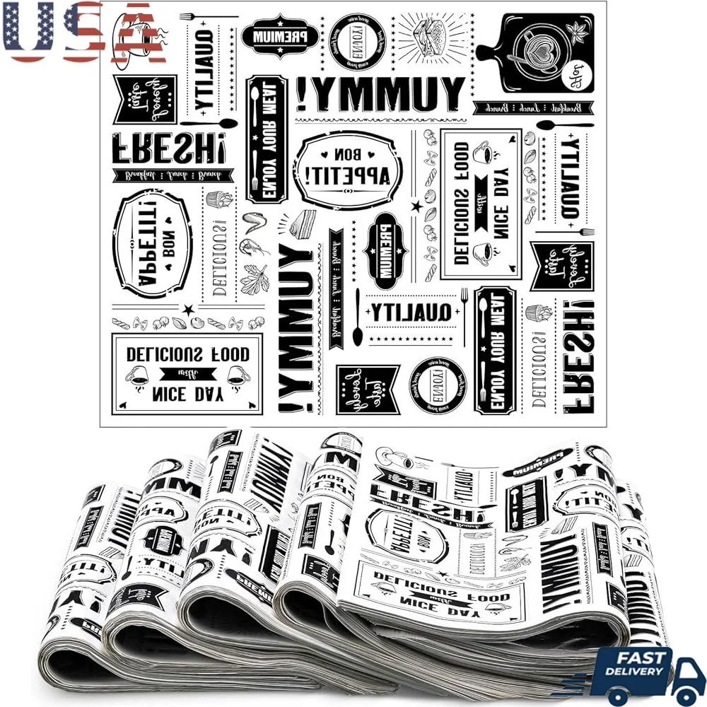 

1000 Sheets Wax Paper Food Basket Liners Grease Resistant Waterproof Newsprint Sandwich Wrapping Paper Food Storage Baking Wrap
