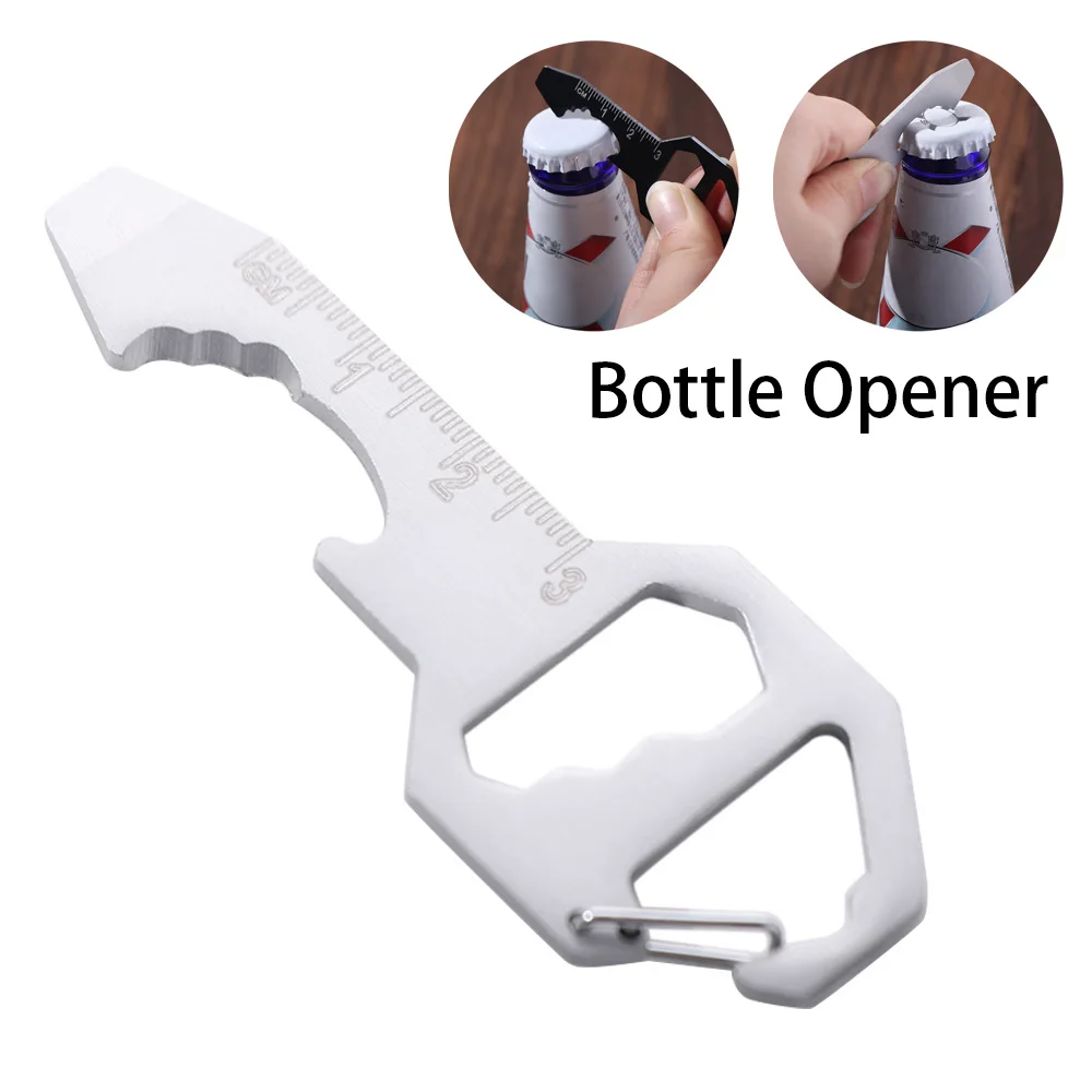 

6 in 1 Multi-use Mini Tool Wrench Bottle Opener Utility Gadget Stainless Steel Measuring Ruler Multi Tool Keychain Hiking