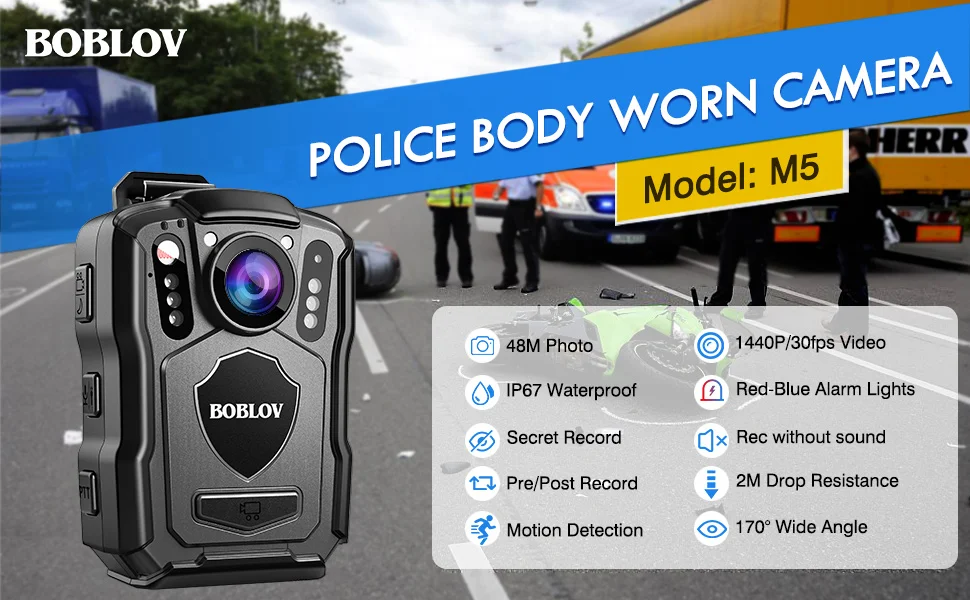 BOBLOV M5 Mini Camera 4200MAH Battery 15Hours Recording Police Body Camera HD 1440P 170° Angle Security Small Camcorder 128G