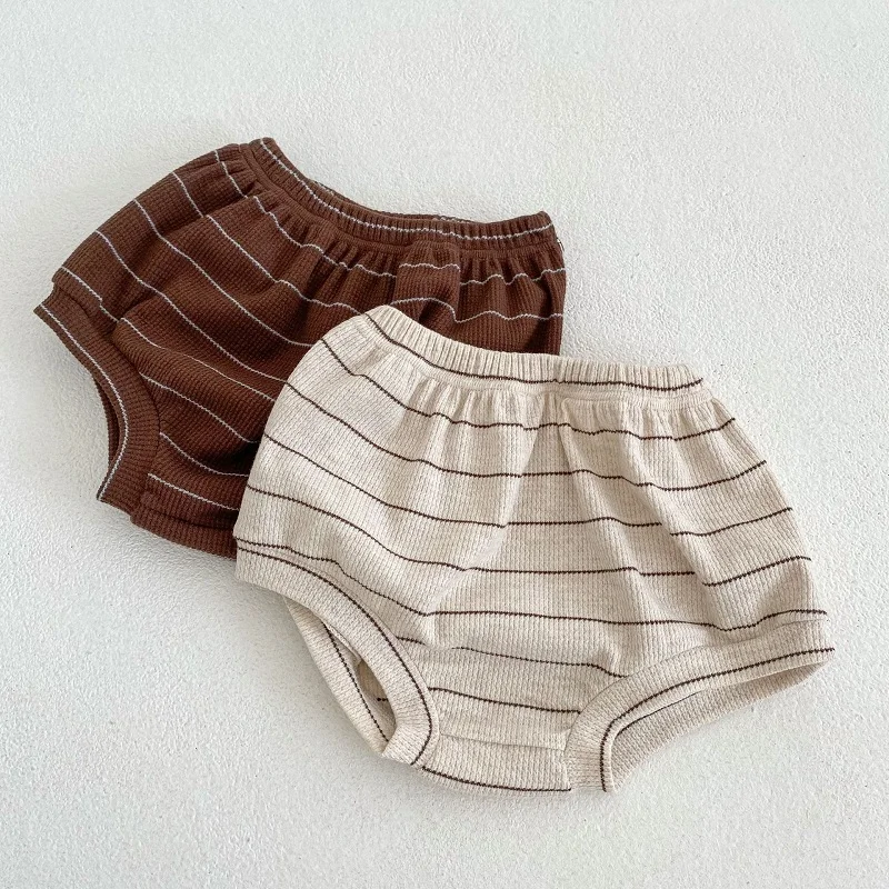 Conjunto infantil de roupas de algodão puro listrado, camiseta e shorts de menino, manga curta, férias de praia, verão, novo, 0-3 anos