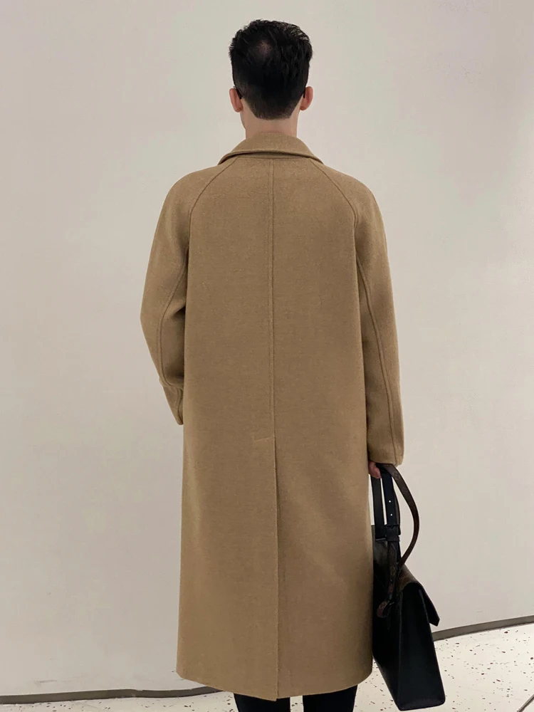 Super long knee length wool coat for men\'s fashion camel single breasted thickened detachable down inner jacket for men