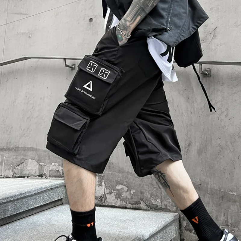 HKSH Spring Summer New Men's Tide Dark Functional Multi Pocket Work Shorts Loose Straight Split Trendy Sports Cargo Pants HK0372