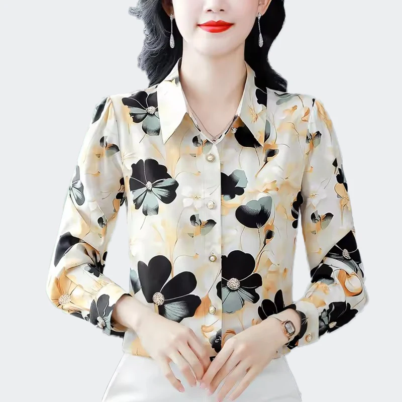 

Fashion Chic Printed Casual Loose Women's Shirt 2025 Autumn Vintage Women's Casual Shirts and Blouses Streetwear Women's Tops