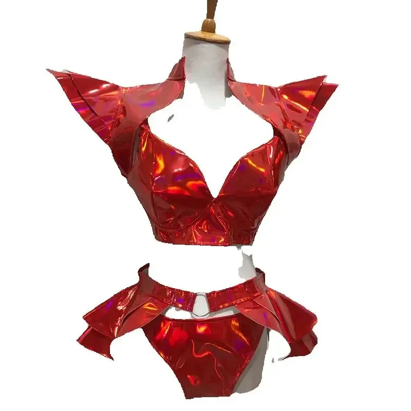 النساء جوجو ملابس رقص الليزر الأحمر تحلق أعلى السراويل حفلة الجاز الزي بار ملهى ليلي Dj Ds المرحلة القطب ملابس الرقص