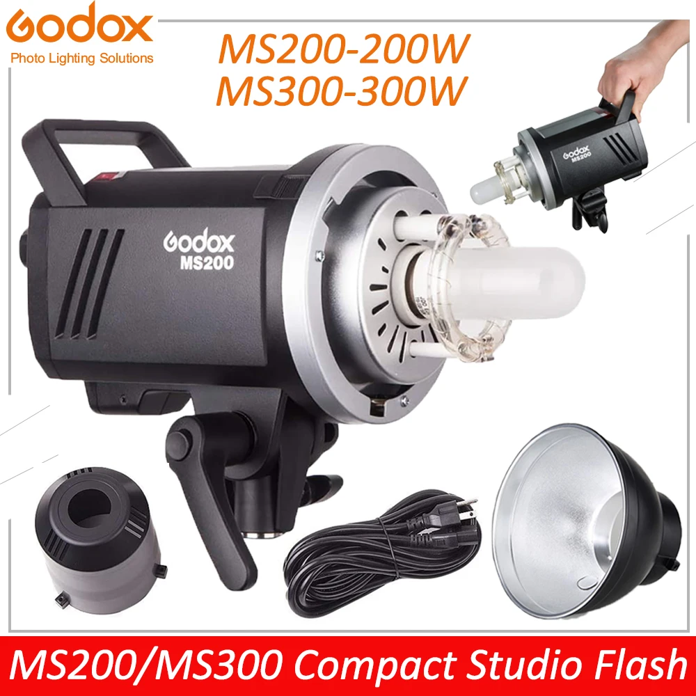 Godox MS200 200W MS300 300W Studio Strobe Flash Built-in 2.4G Wireless Receiver Lightweight Compact Bowens Mount Modelling Lamp