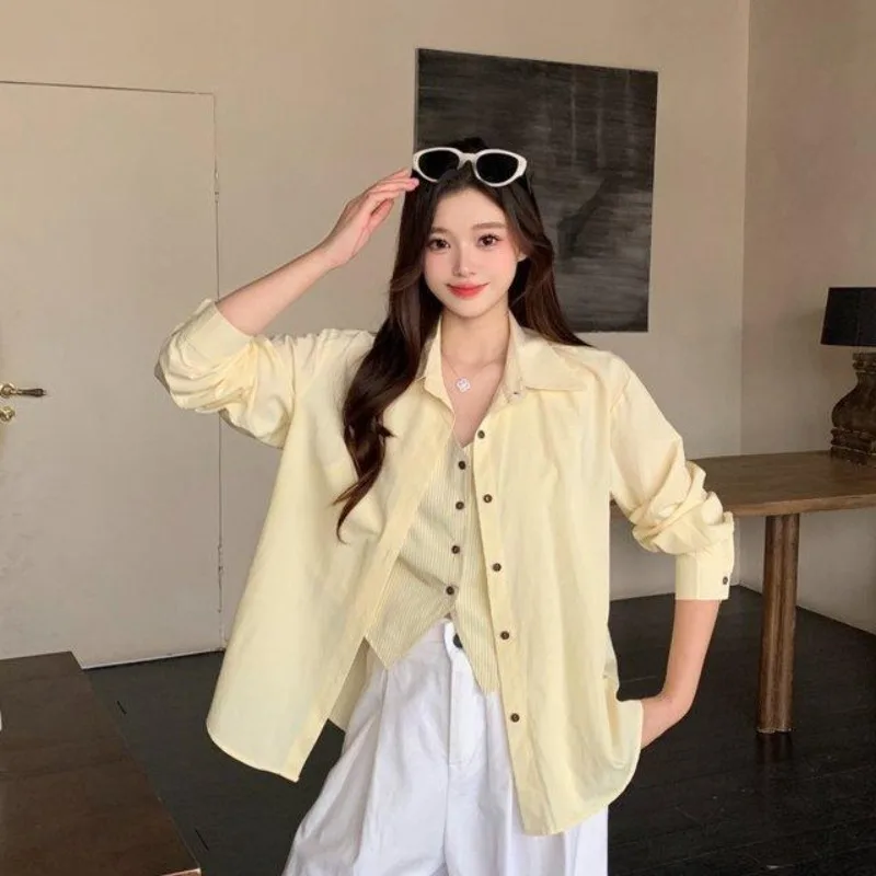 

2026 Summer Fashion Collection New Women's Elegant Loose Shirt Fake Two Piece Collar Long Sleeve Loose Shirt