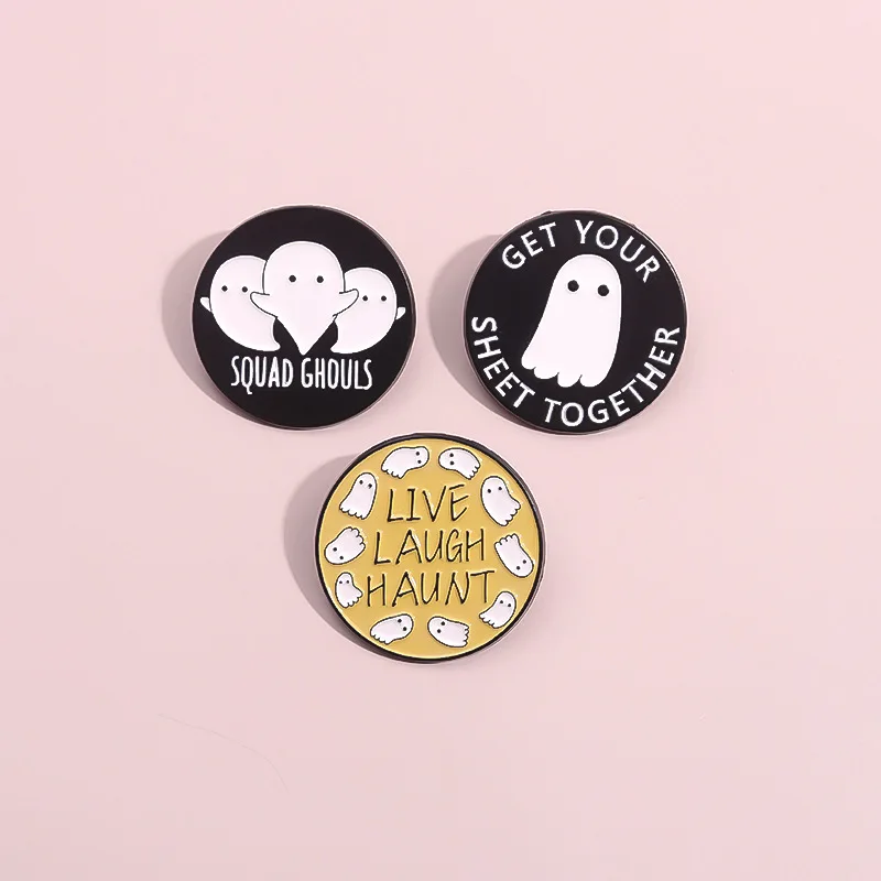 Cartoon Ghost Enamel Pins Halloween Custom Metal Brooches Clothing Shirt Lapel Badges Jewelry Gift For Kid Friends Wholesale