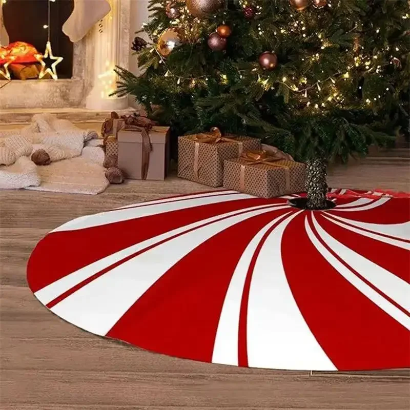 120cm Christmas Tree Skirt Classic Red White Peppermint Candy Xmas Trees Skirts Base Cover Home Party Christmas Decor Carpet