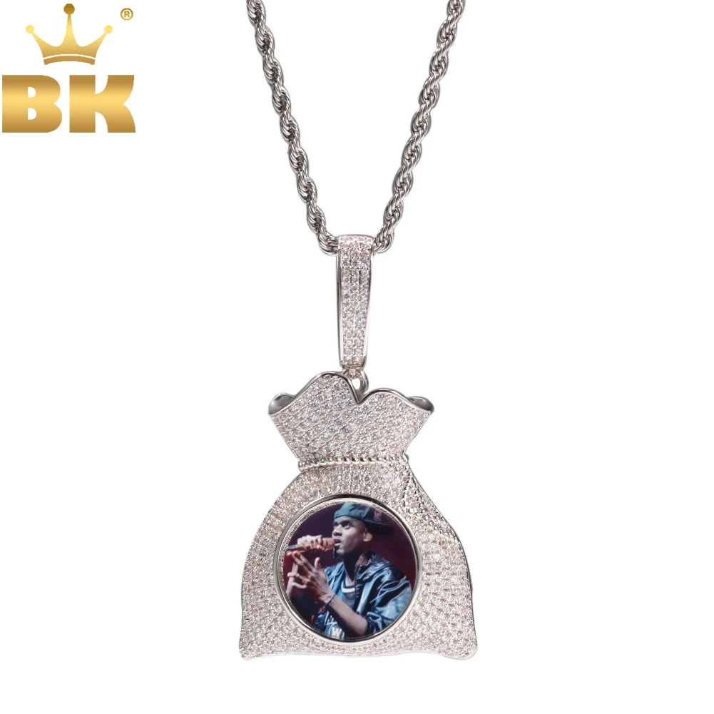 TBTK Hiphop Iced out CZ Dollar Bag Flip Custom Photo Pendant Memory Frame Fashion Charms Rapper Jewelry