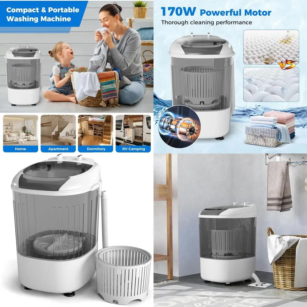 

Компактная портативная стиральная машина весом 5,5 фунтов с отжимной чашей и сливным шлангом — идеально подходит для общежитий, автодомов и домов (серый цвет)