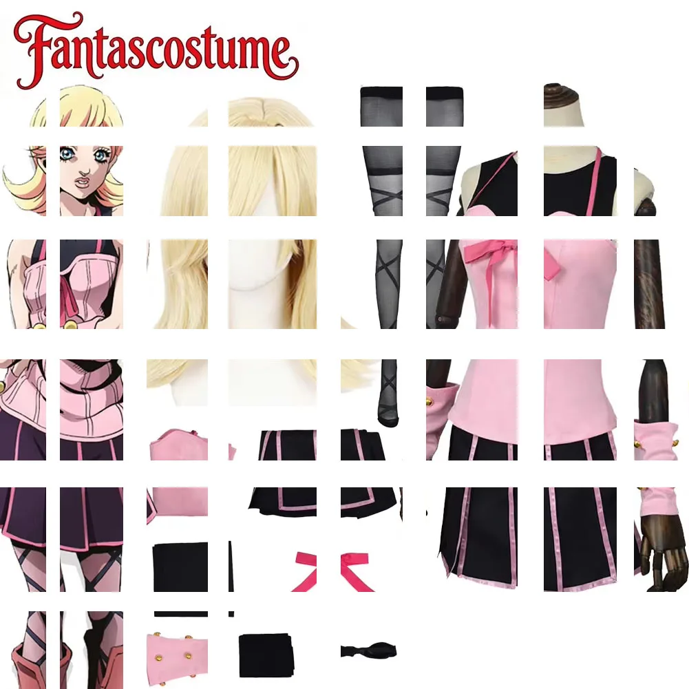 Lucy Steel Cosplay JoJo Anime Bizarre Adventure Disguise Costume Wig Strap Skirt T-shirt Bow Stockings Halloween Carnival Suits