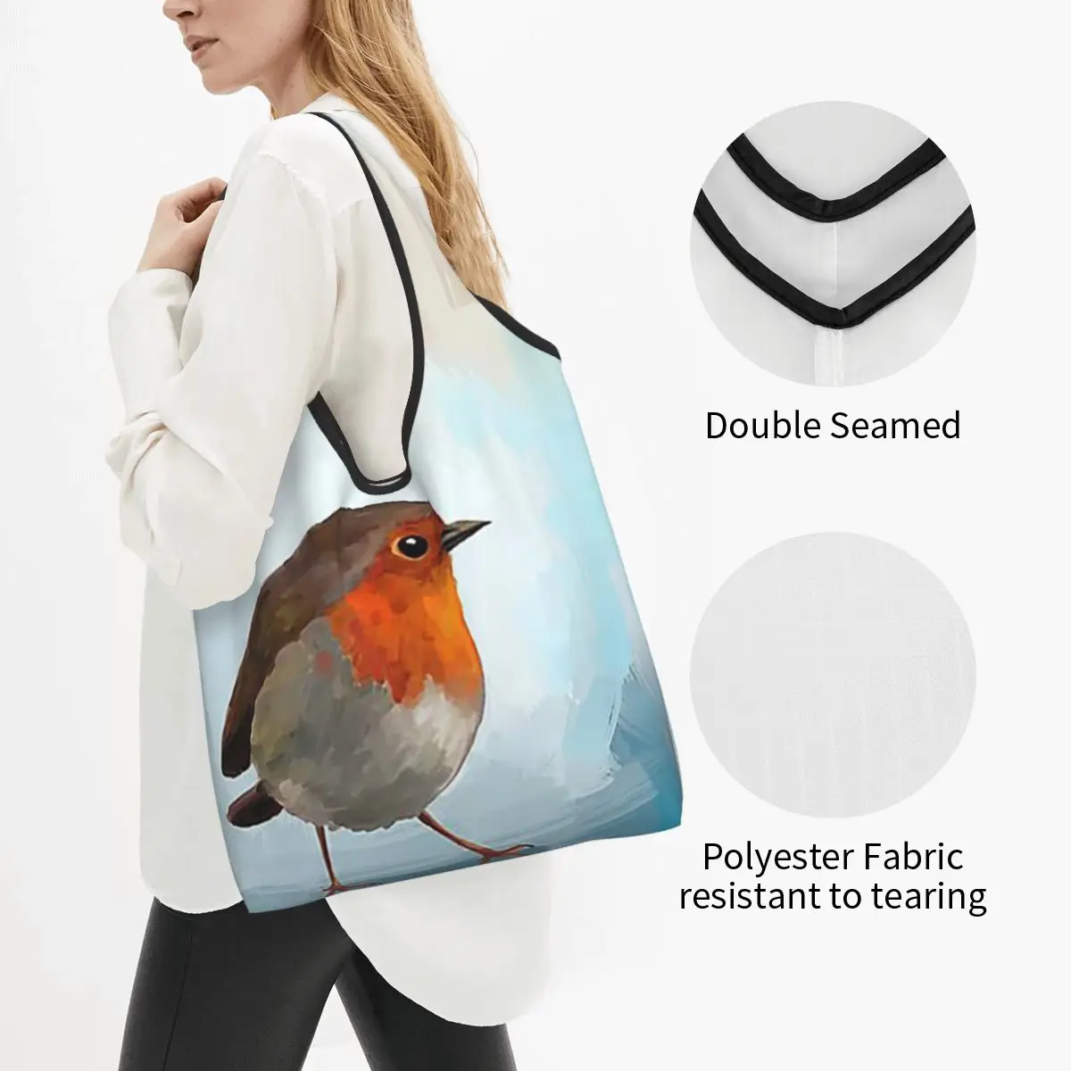 Robin Portable Tote Shopping Bags Reusable Shopper Bag Grocery Handbag Shoulder Bag