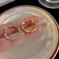 Simple Metal Style Square Beaded Golden Silver Color Ring Personalized Daily Accessory for Women Party Jewelry Birthday Gifts