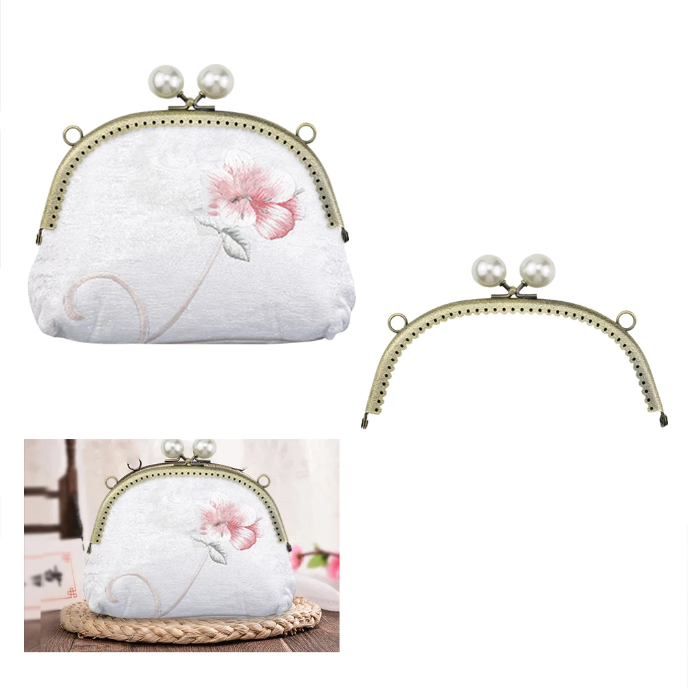 

Metal Clutch Kiss Clasp Lock Arc Shape with Pearl Making Kiss Lock DIY Craft Frame Coin Purse Lock Sewing Craft for Bag Hardware