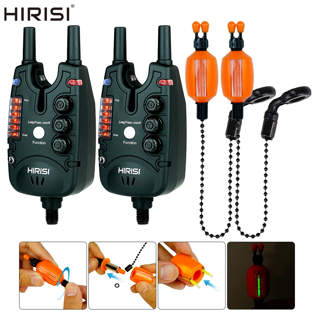 

Hirisi Carp Fishing 2pcs Bite Alarms and 2pcs Fishing Bobbins Swinger Set Fishing Alarms Bite Indicator Fishing Accessories