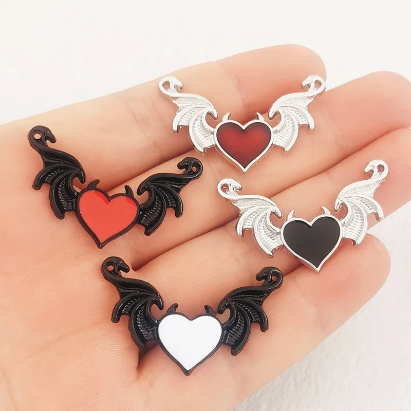 8pcs 40*25mm Gothic Creative Enamel Devil's Heart Peach Heart Devil's Wings Charms For Jewelry Making DIY Jewelry Findings