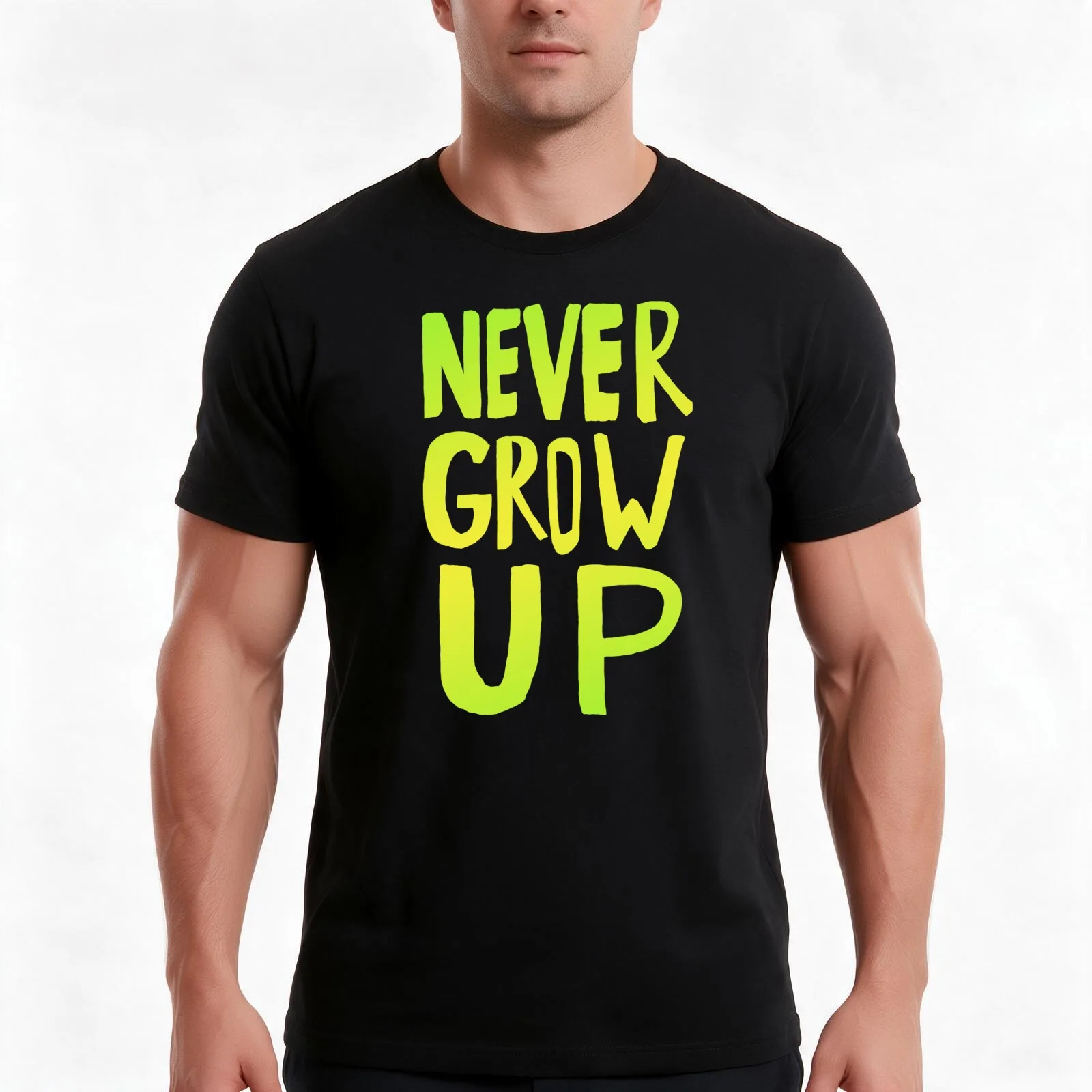 Never Grow Up III T-Shirt, Summer Casual Cotton Tee, Oversized Streetwear Tops, Vintage Graphic Print, Loose Fit Short Sleeve