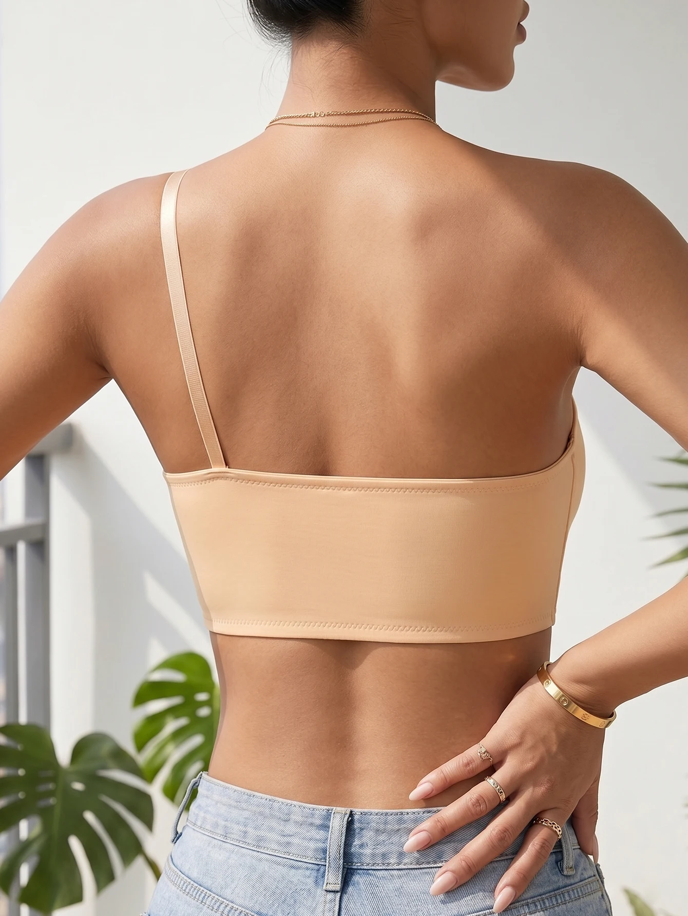 Nahtloser One-Shoulder-BH für Damen mit Frontverschluss, bequem, ohne Futter, kabellose Unterwäsche – Detail 3
