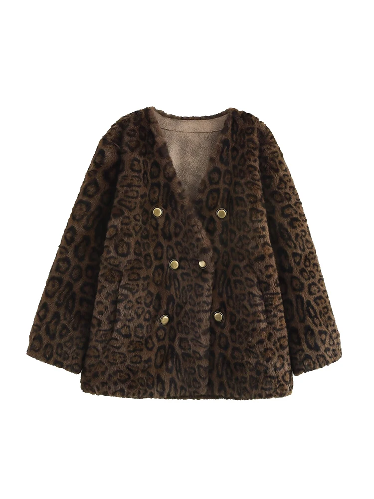 2024 new leopard print buckle designer style temperament age-reducing short women's jacket warm temperament versatile