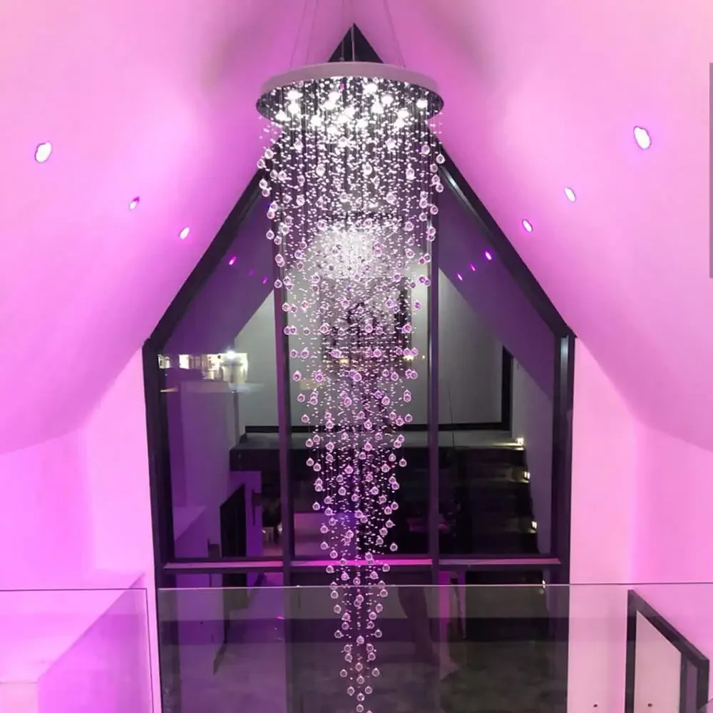 Custom Large Size Gold Modern Big Long  Light Luxury Hotel Banquet K9 Crystal  for Stairs