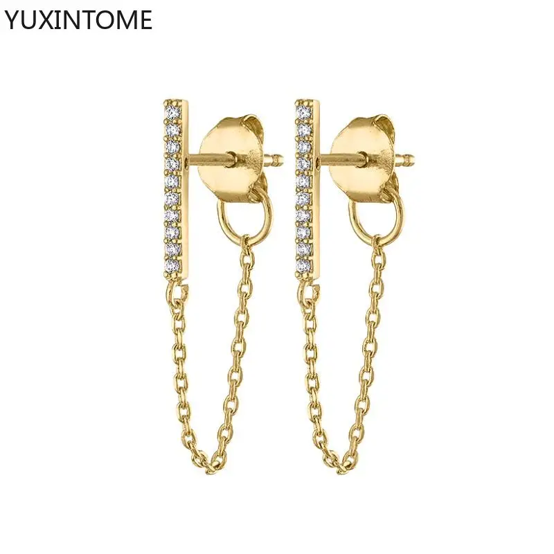 Women's 925 Silver Crystal Tassel Stud Earrings