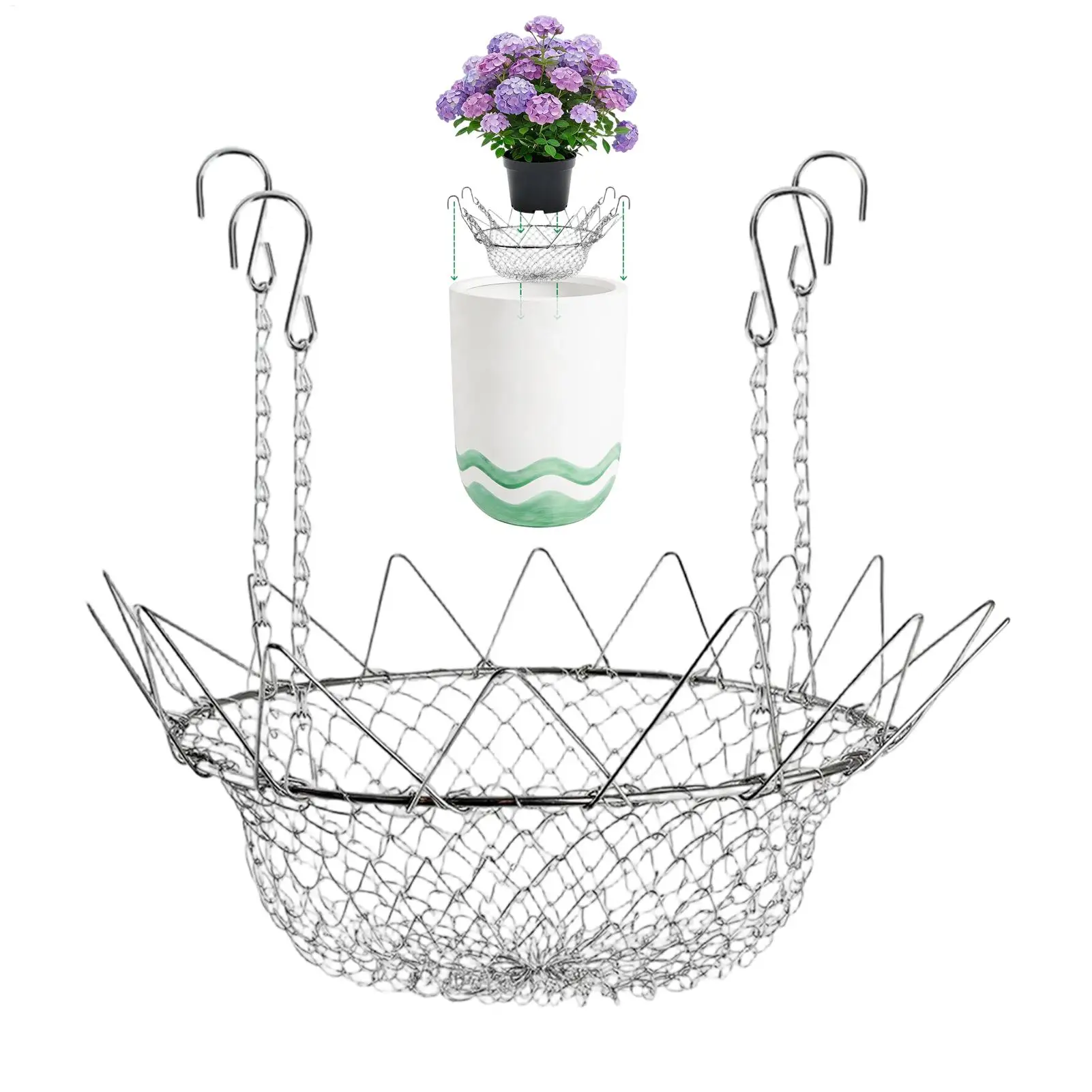 Adjustable Planter Insert Heavy Duty Rustproof Stainless Steel Plant Pot with Chains Adjustable Planter Fillers for Flower