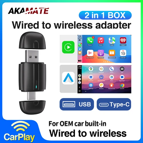 Dongle CarPlay inalámbrico 2 en 1 con cable a Radio inalámbrica para coche Android tipo C USB Plug and Play para Audi Toyota VW Benz para OEM