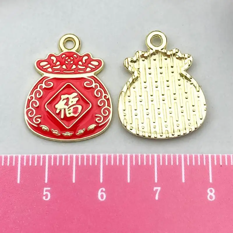 5/10/16 Stück Rote Legierungs-Charms der Neujahrs-Serie für DIY-Armbänder, Halsketten, Ohrringe und Schmuckherstellungszubehör – Detail 11
