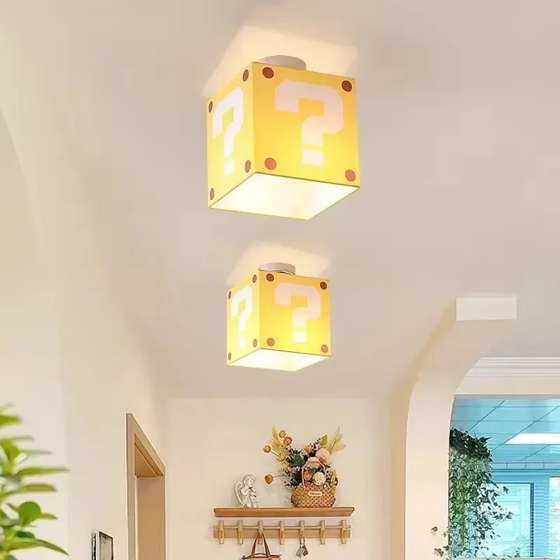 

Yellow Question Mark Ceiling Lamp Modern Creative Kids Room Lighting Warm White Fabric Linen Shade Nursery Bedroom Ceiling Light