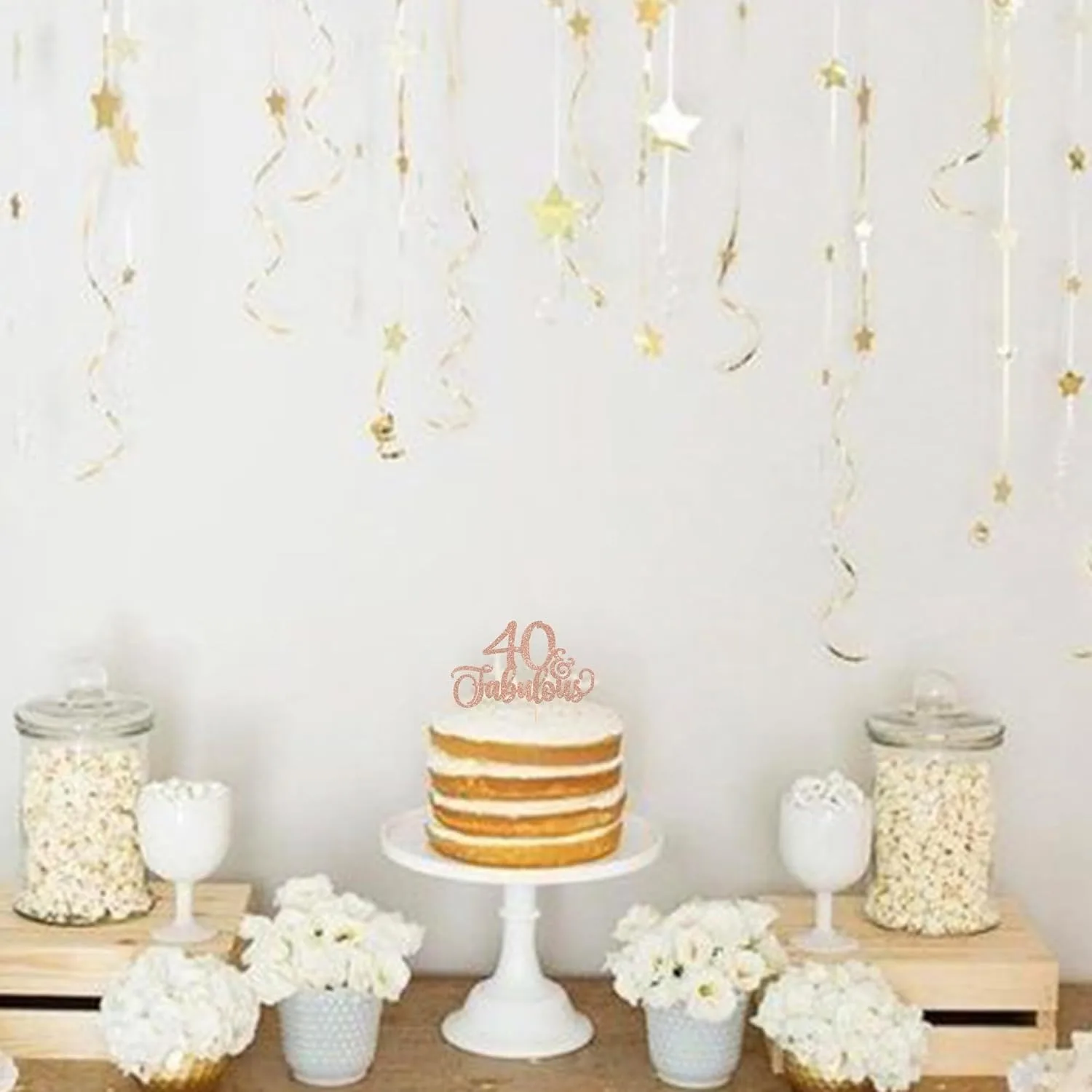 1 Stück glitzernder Champagner-Kuchendekor für den 40. und fabelhaften Stil – Kuchendekorationen zum 40. Geburtstag für Partyzubehör – Detail 5