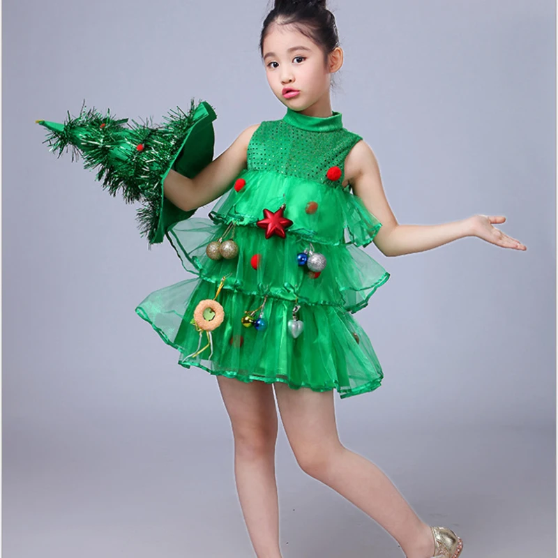 Green Christmas Elf Cosplay Costumes for Children Girls Christmas Tree Kids Festival Elf Santa Claus Birthday Party Dress Up Set