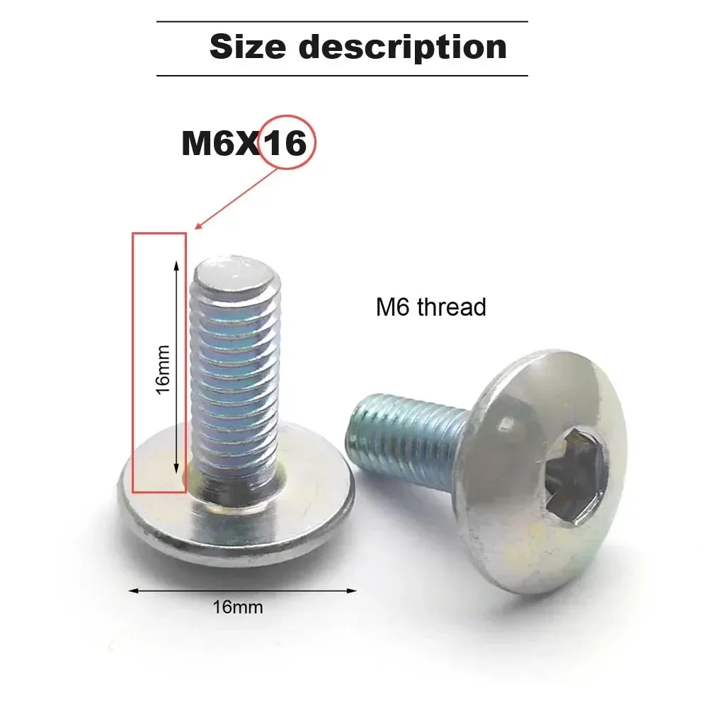 10pcs Big Flat Round Head Inner Hexagon Screw Bolt M6 6mm 12/16/20/25mm length for Motorcycle Scooter ATV Moped Plastic Cover