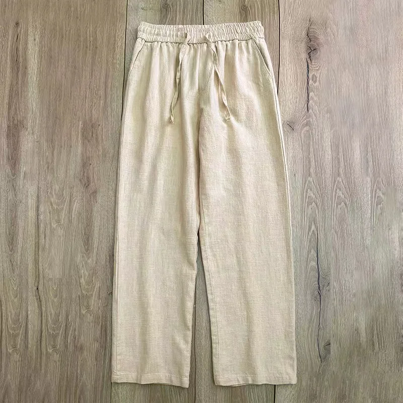 

2025 New Straight Casual Cotton Linen Pants Men Wide Leg Lightweight Baggy Cotton Sweatpants Male Walking Jogger Trousers Work