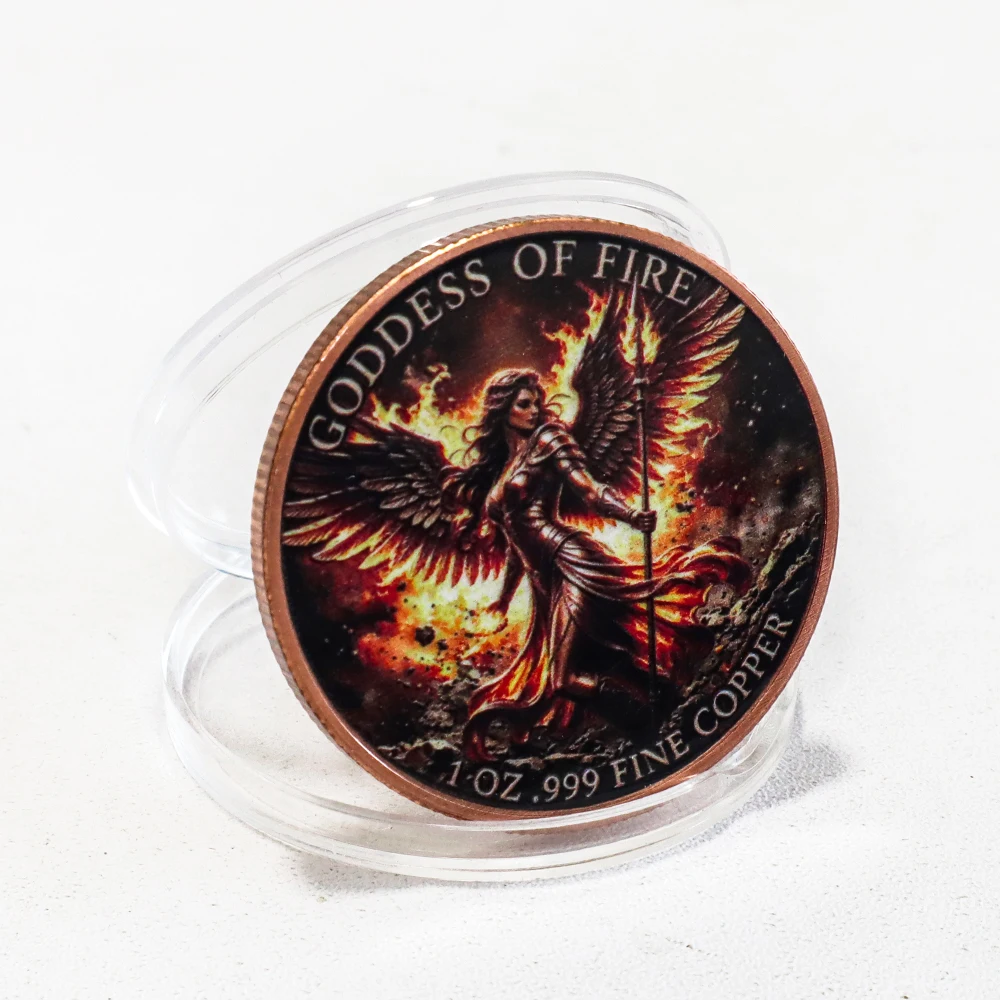 Goddess of Fire 1 oz .999 Fine Copper Challenge Coin in Display Slab Fantasy Warrior Pure Copper Coin Medal Souvenir Gifts