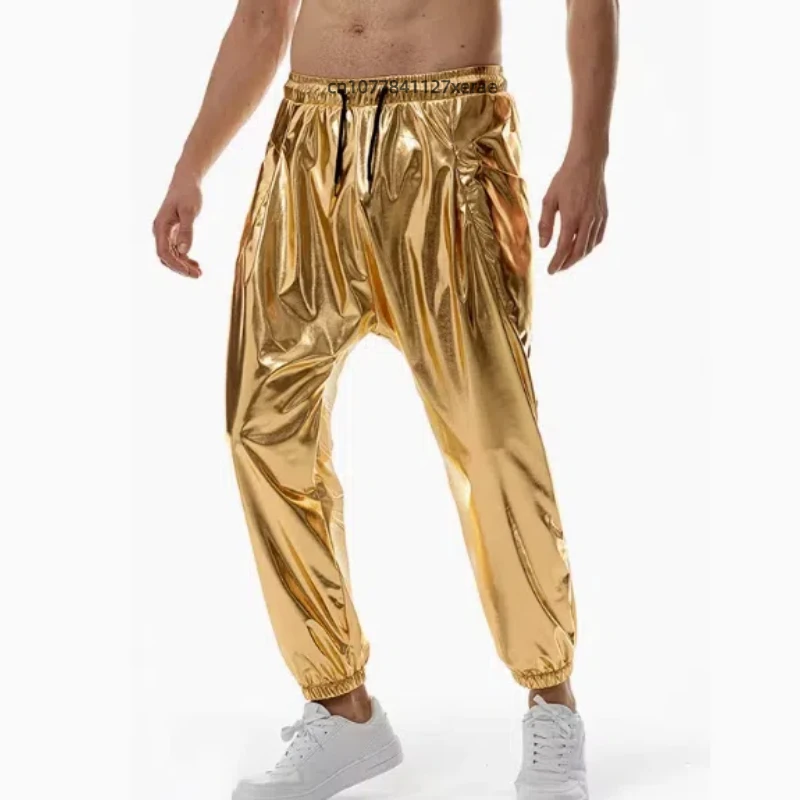 新しいジャズダンスパンツメンズメタル明るい色ジョギングスポーツルーズパンツ男性のステージジャズダンスパフォーマンス衣装