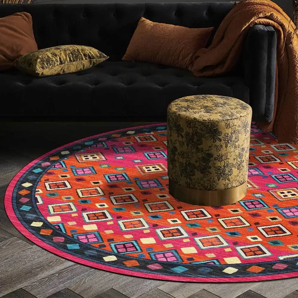 Modern Geometric Ethnic Style Round Carpet For Home Living Room Bedroom Bedside Sofa Floor Mat Coffee Table Chair Mat Decoration