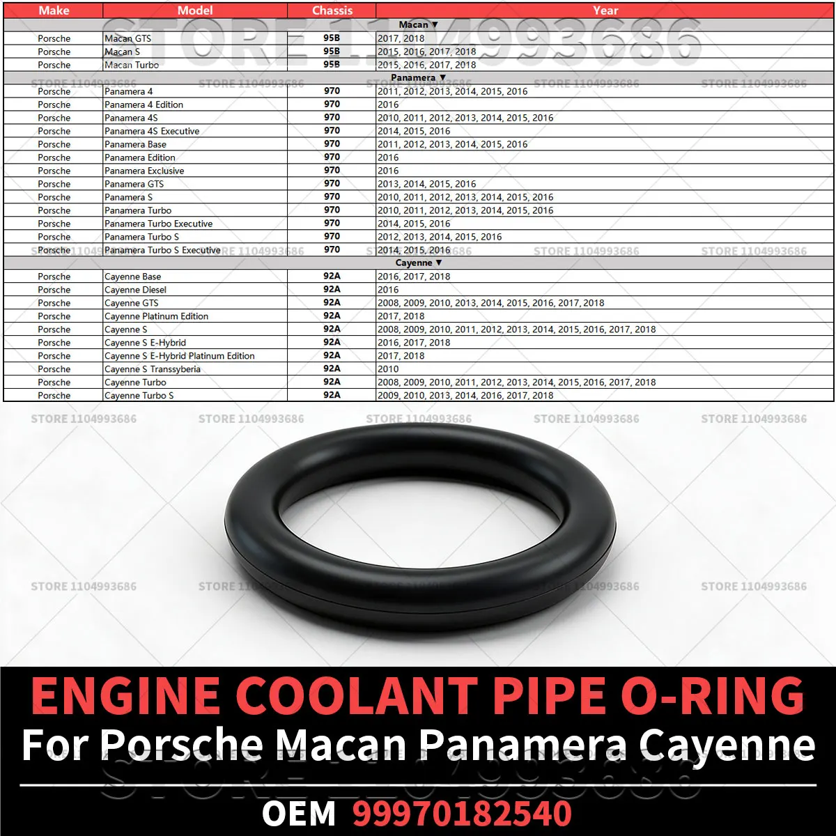 For Porsche 2015-2018 Macan 95B 2008-2018 Cayenne 92A 2010-2016 Panamera 970 Engine Coolant Pipe ORing 99970182540 99970182541