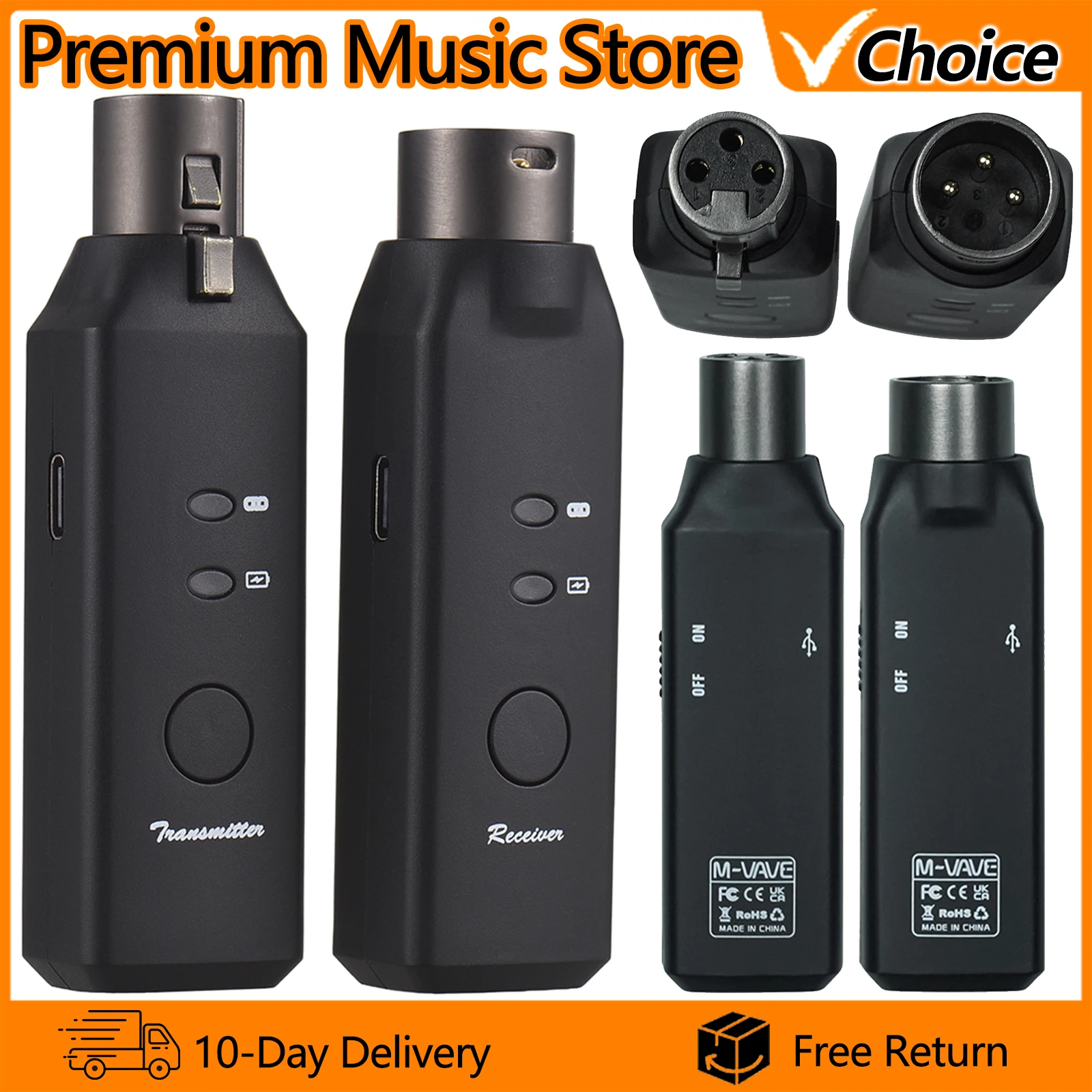 

M-VAVE WP-7 2.4G Wireless Microphone Xlr Transmitter Receiver Wireless Mic System for Dynamic Microphones Dual-channel