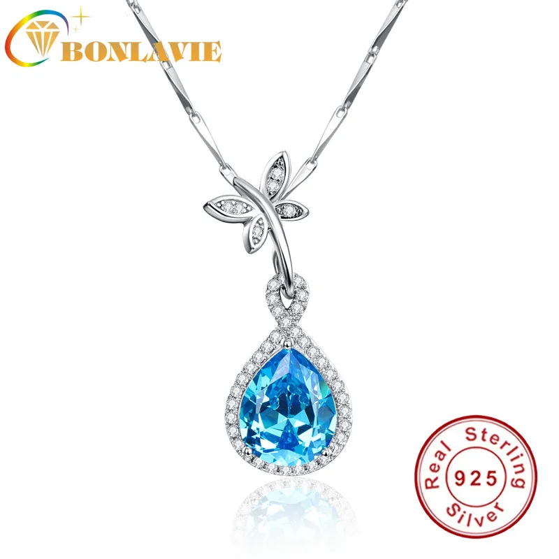 

JQUEEN 925 Sterling Silver Necklace Natural Blue Topaz Water Drop Pendant Necklace 6.75Ct Pear Cut Jewelry Accessories