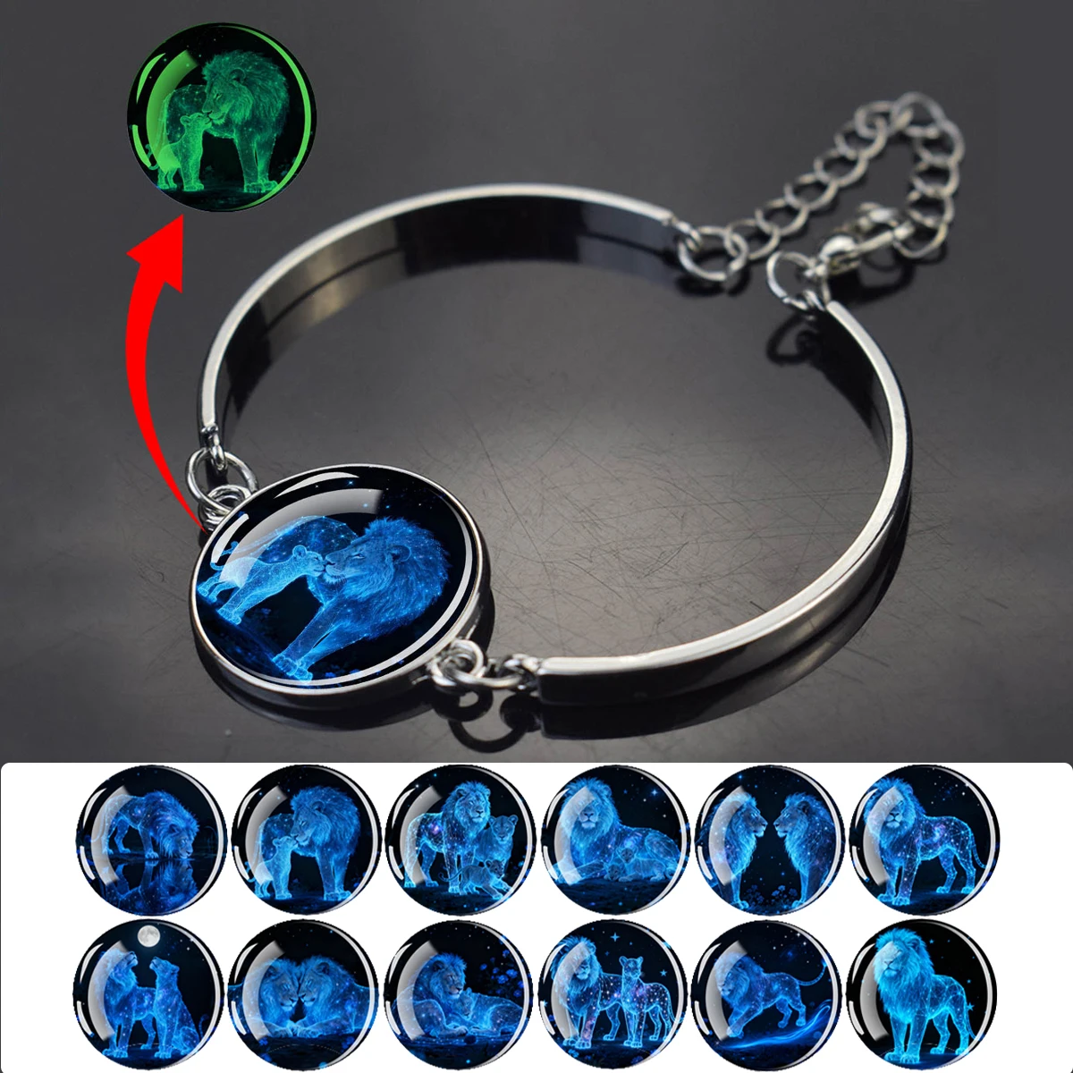 1PC Luminous Animal Themed Lion Pattern Bracelet, A Stylish and Exquisite Silver Metal Bracelet, Suitable As A Holiday Gift