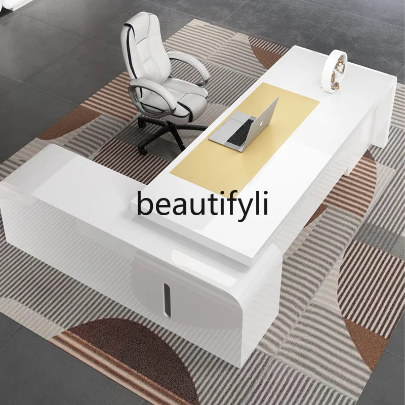 ss Asmt14 Boss Desk مجموعة مكتب تنفيذي بسيط وحديث راقي مدير ورنيش أبيض مشرف مكتب كبير #5