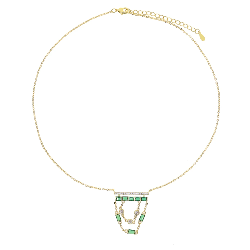 

NEW Arrivals Pink Green CZ Cubic Zirconia Tassels Chain Choker Necklace for Women's Fashion Party Bar Jewelry